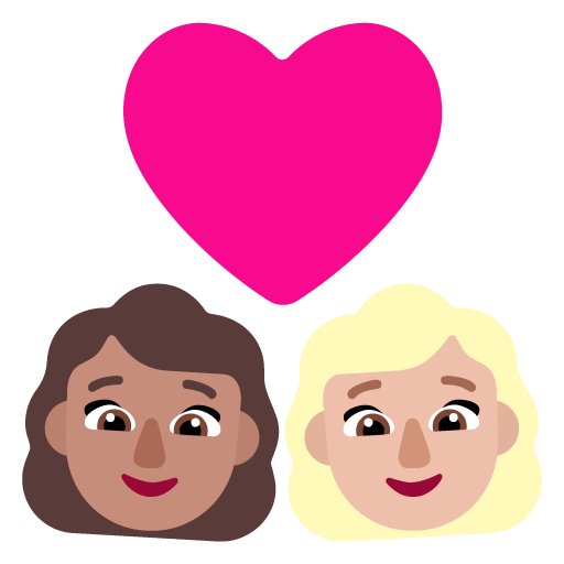 Pasangan dengan hati: Wanita, Wanita, Warna Kulit Sedang, Warna Kulit Cerah-Sedang