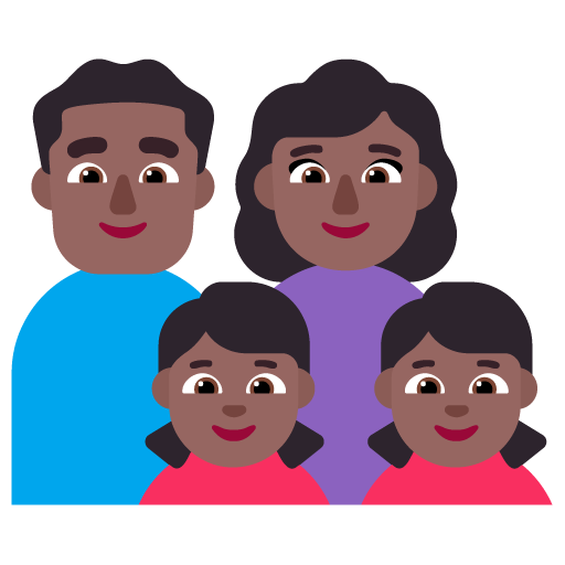 Familia - Hombre: Tono de Piel Oscuro Medio, Mujer: Tono de Piel Oscuro Medio, Niña: Tono de Piel Oscuro Medio, Niña: Tono de Piel Oscuro Medio