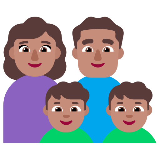 Keluarga - Wanita: Warna Kulit Sedang, Pria: Warna Kulit Sedang, Anak laki-laki: Warna Kulit Sedang, Anak laki-laki: Warna Kulit Sedang