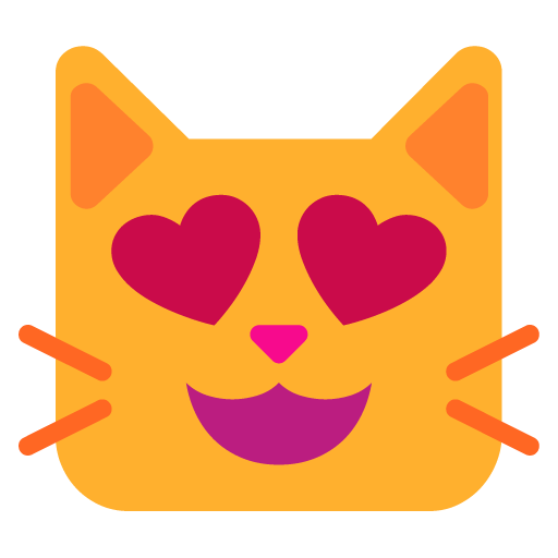 Wajah kucing gembira bermata hati