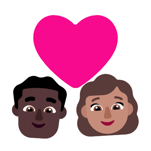 Пара з серцем-чоловік: темний тон шкіри, жінка: середній тон шкіри для Microsoft Windows 11 23H2 June 2024 Update