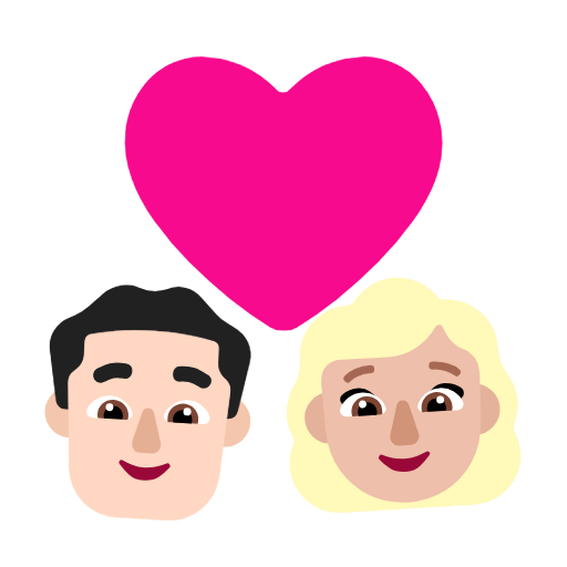 Пара з серцем-чоловік: світлий тон шкіри, жінка: середньо-світлий тон шкіри для Microsoft Windows 11 23H2 June 2024 Update