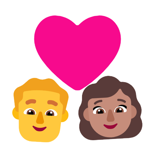 Пара з серцем-чоловік: без тону шкіри, жінка: середній тон шкіри для Microsoft Windows 11 23H2 June 2024 Update