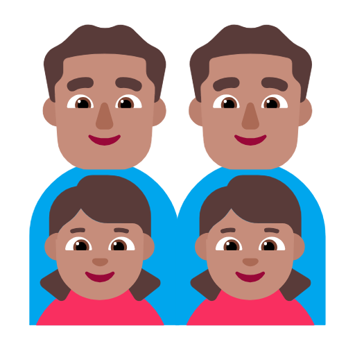 Сім'я-чоловік: середній тон шкіри, чоловік: середній тон шкіри, дівчина: середній тон шкіри, дівчина: середній тон шкіри для Microsoft Windows 11 23H2 June 2024 Update