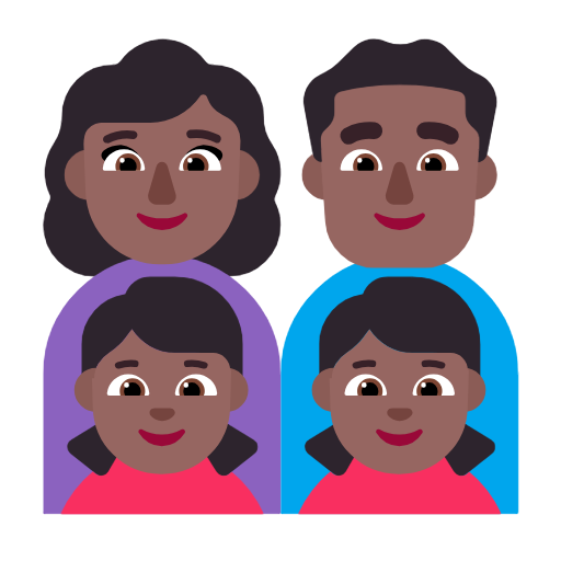 Сім'я-жінка: середньо-темний тон шкіри, чоловік: середньо-темний тон шкіри, дівчинка: середньо-темний тон шкіри, дівчинка: середньо-темний тон шкіри для Microsoft Windows 11 23H2 June 2024 Update