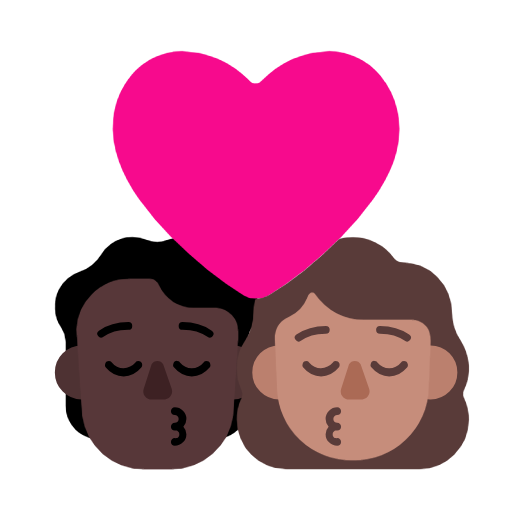 Поцілунок: людина, жінка, темний тон шкіри, середній тон шкіри для Microsoft Windows 11 23H2 June 2024 Update