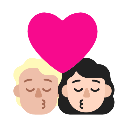 Поцілунок: людина, жінка, середньо-світлий тон шкіри, світлий тон шкіри для Microsoft Windows 11 23H2 June 2024 Update