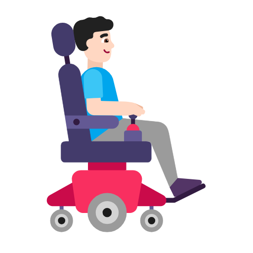 Мужчина в моторизованной инвалидной коляске смотрит вправо: светлый тон кожи для Microsoft Windows 11 23H2 June 2024 Update