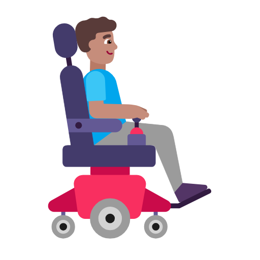 Мужчина в моторизованной инвалидной коляске смотрит вправо: средний тон кожи для Microsoft Windows 11 23H2 June 2024 Update