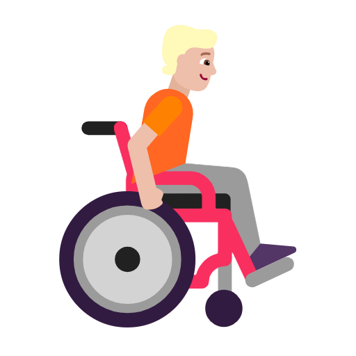 Людина в ручному інвалідному візку, дивиться вправо: середньо-світлий тон шкіри для Microsoft Windows 11 23H2 June 2024 Update