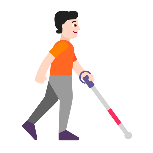 Людина з білою тростиною дивиться праворуч: світлий тон шкіри для Microsoft Windows 11 23H2 June 2024 Update