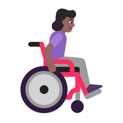 Жінка в ручному інвалідному візку дивиться праворуч: середньо-темний тон шкіри для Microsoft Windows 11 23H2 June 2024 Update