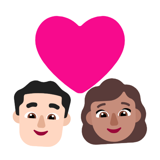 Пара з серцем-чоловік: світлий тон шкіри, жінка: середній тон шкіри для Microsoft Windows 11 24H2 August 2025 Update