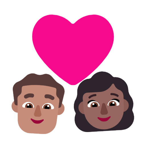 Casal com coração - Homem: Tom de pele médio, Mulher: Tom de pele médio-escuro para Microsoft Windows 11 24H2 August 2025 Update
