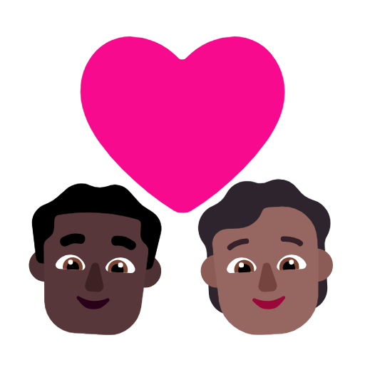 Casal com coração: homem, pessoa, tom de pele escuro, tom de pele médio-escuro para Microsoft Windows 11 24H2 August 2025 Update