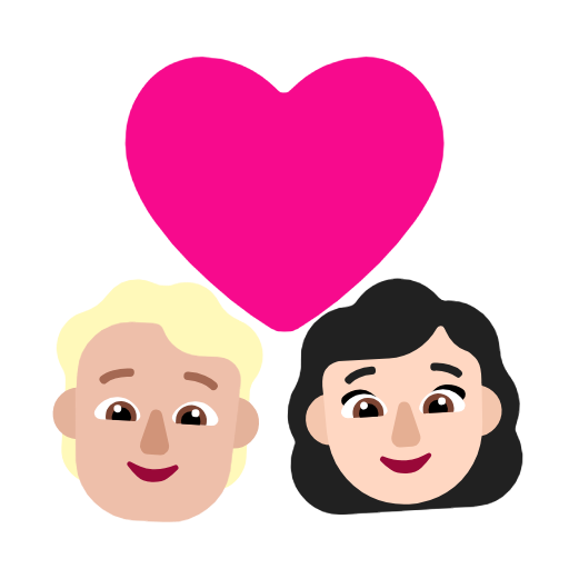 Пара з серцем: людина, жінка, середньо-світлий тон шкіри, світлий тон шкіри для Microsoft Windows 11 24H2 August 2025 Update