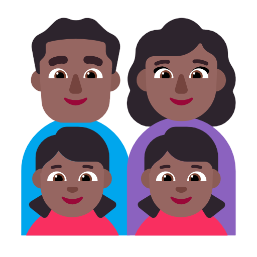 Família - Homem: Tom de pele médio-escuro, Mulher: Tom de pele médio-escuro, Menina: Tom de pele médio-escuro, Menina: Tom de pele médio-escuro para Microsoft Windows 11 24H2 August 2025 Update