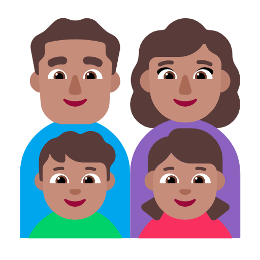 Família - Homem: Tom de pele médio, Mulher: Tom de pele médio, Menino: Tom de pele médio, Menina: Tom de pele médio para Microsoft Windows 11 24H2 August 2025 Update