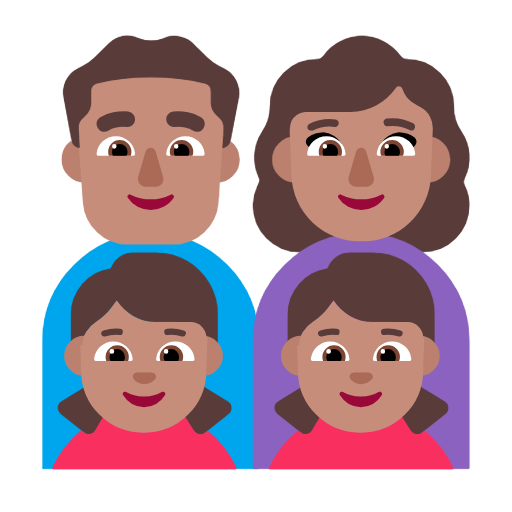 Família - Homem: Tom de pele médio, Mulher: Tom de pele médio, Menina: Tom de pele médio, Menina: Tom de pele médio para Microsoft Windows 11 24H2 August 2025 Update