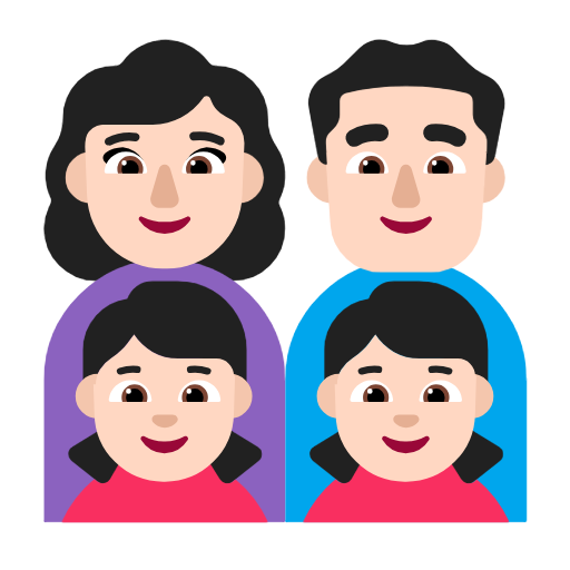 Сім'я-жінка: світлий тон шкіри, чоловік: світлий тон шкіри, дівчинка: світлий тон шкіри, дівчинка: світлий тон шкіри для Microsoft Windows 11 24H2 August 2025 Update