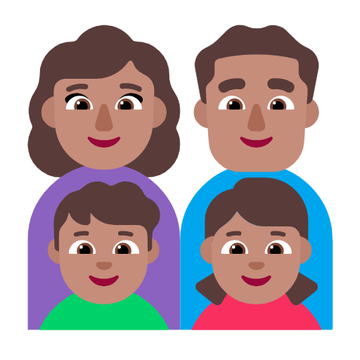Família - Mulher: Tom de pele médio, Homem: Tom de pele médio, Menino: Tom de pele médio, Menina: Tom de pele médio para Microsoft Windows 11 24H2 August 2025 Update