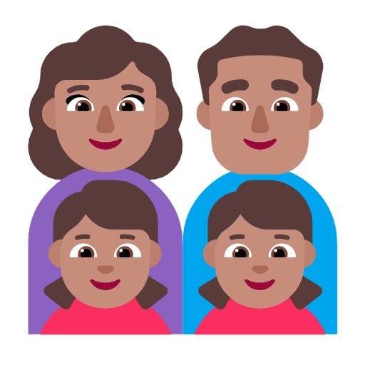 Família - Mulher: Tom de pele médio, Homem: Tom de pele médio, Menina: Tom de pele médio, Menina: Tom de pele médio para Microsoft Windows 11 24H2 August 2025 Update