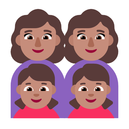 Família - Mulher: Tom de pele médio, Mulher: Tom de pele médio, Menina: Tom de pele médio, Menina: Tom de pele médio para Microsoft Windows 11 24H2 August 2025 Update