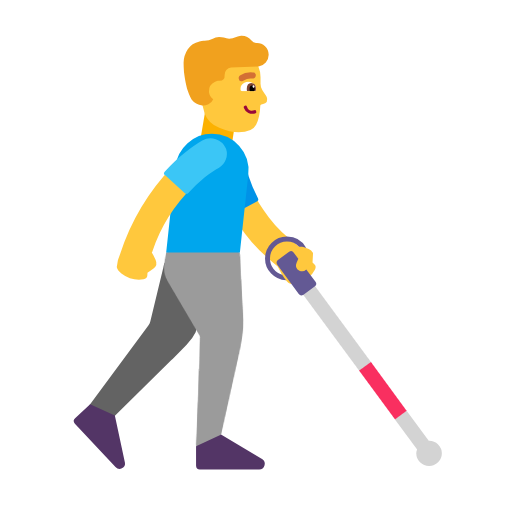 Homem com bengala branca voltado para a direita para Microsoft Windows 11 24H2 August 2025 Update