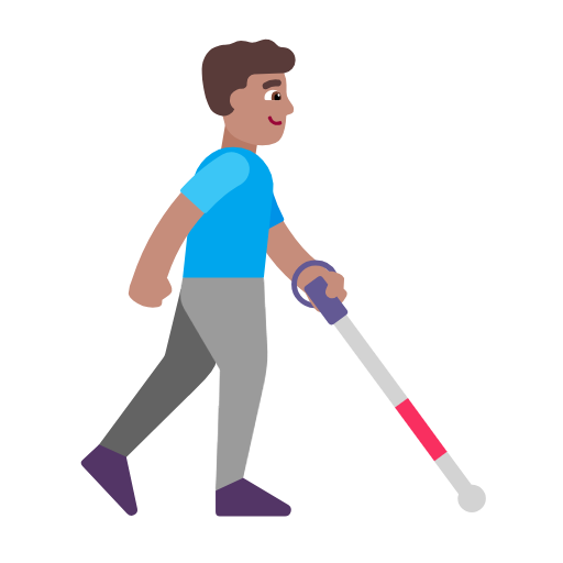 Homem com bengala branca voltado para a direita: tom de pele médio para Microsoft Windows 11 24H2 August 2025 Update