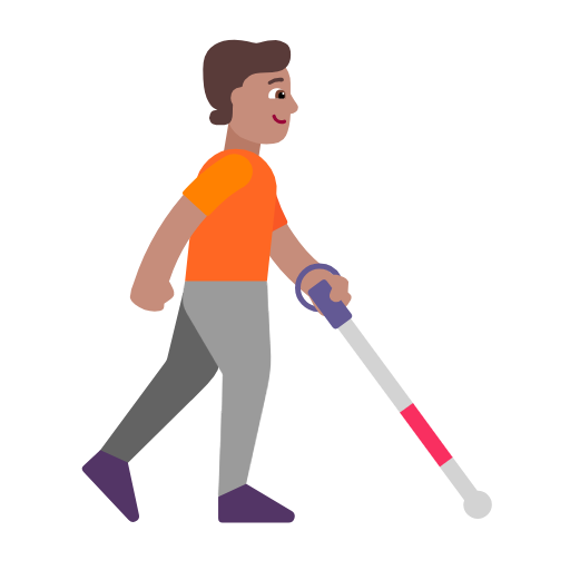 Pessoa com bengala branca voltada para a direita: tom de pele médio para Microsoft Windows 11 24H2 August 2025 Update