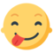 Lachend gezicht dat lippen likt