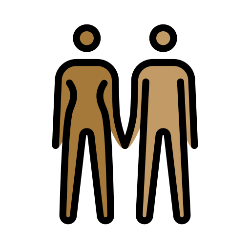 手拉手的一男一女：中等深肤色，中等肤色