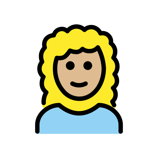 Woman: Medium-Light Skin Tone, Curly Hair