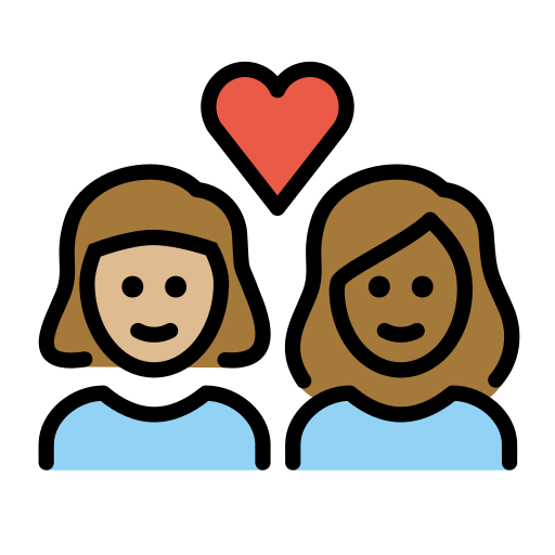 Влюбленная пара: женщина женщина светлый тон кожи темный тон кожи для OpenMoji 15.1