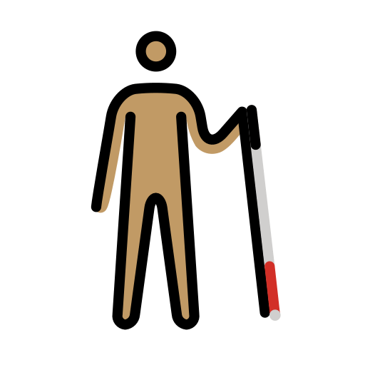 Мужчина с белой тростью смотрит вправо: средний тон кожи для OpenMoji 15.1
