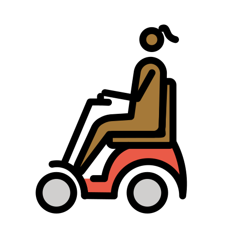 Женщина в электрическом кресле-коляске: темный тон кожи для OpenMoji 15.1