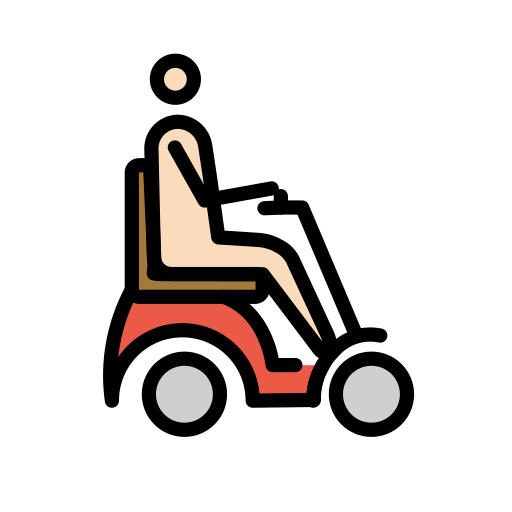 Homem em cadeira de rodas motorizada virado para a direita: tom de pele claro para OpenMoji 16.0