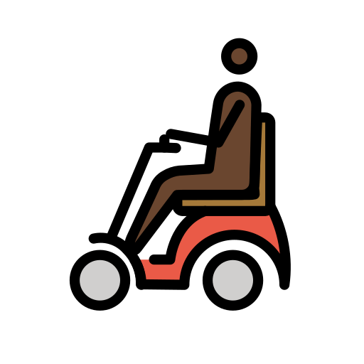 Людина в кріслі-колясці з мотором: дуже темний тон шкіри для OpenMoji 16.0