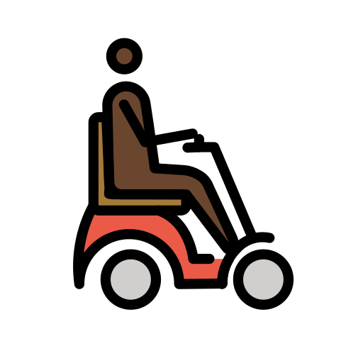 Pessoa em cadeira de rodas motorizada voltada para a direita: tom de pele escuro para OpenMoji 16.0