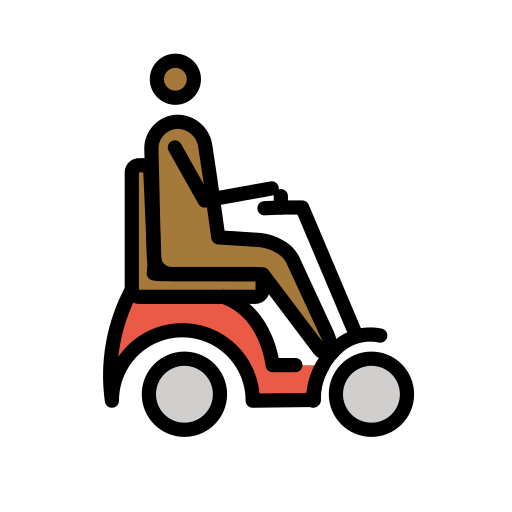 Pessoa em cadeira de rodas motorizada voltada para a direita: tom de pele médio-escuro para OpenMoji 16.0