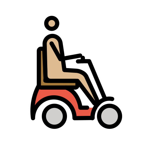 Pessoa em cadeira de rodas motorizada voltada para a direita: tom de pele médio-claro para OpenMoji 16.0
