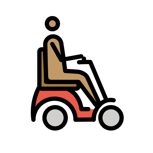 Pessoa em cadeira de rodas motorizada voltada para a direita: tom de pele médio para OpenMoji 16.0