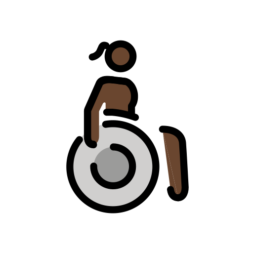 Mulher em cadeira de rodas manual voltada para a direita: tom de pele escuro para OpenMoji 16.0