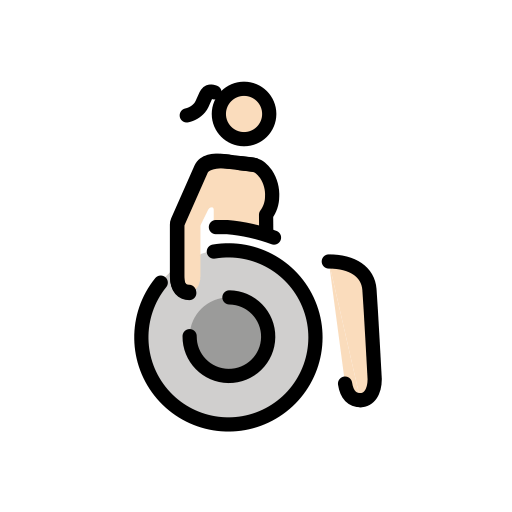 Mulher em cadeira de rodas manual voltada para a direita: tom de pele claro para OpenMoji 16.0