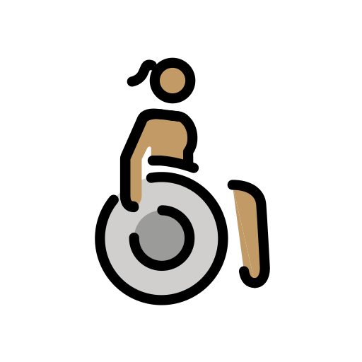 Mulher em cadeira de rodas manual voltada para a direita: tom de pele médio para OpenMoji 16.0
