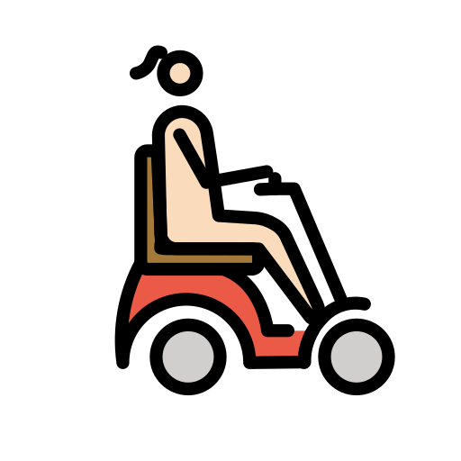Mulher em cadeira de rodas motorizada voltada para a direita: tom de pele claro para OpenMoji 16.0