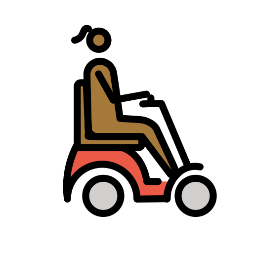 Mulher em cadeira de rodas motorizada voltada para a direita: tom de pele médio-escuro para OpenMoji 16.0