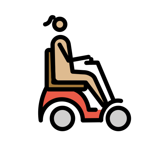 Mulher em cadeira de rodas motorizada voltada para a direita: tom de pele médio-claro para OpenMoji 16.0