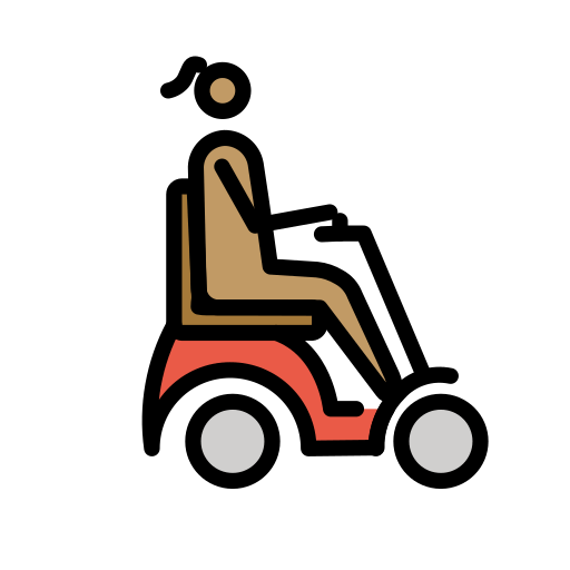 Mulher em cadeira de rodas motorizada voltada para a direita: tom de pele médio para OpenMoji 16.0