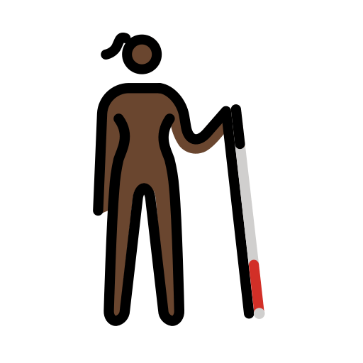 Mulher com bengala branca voltada para a direita: tom de pele escuro para OpenMoji 16.0